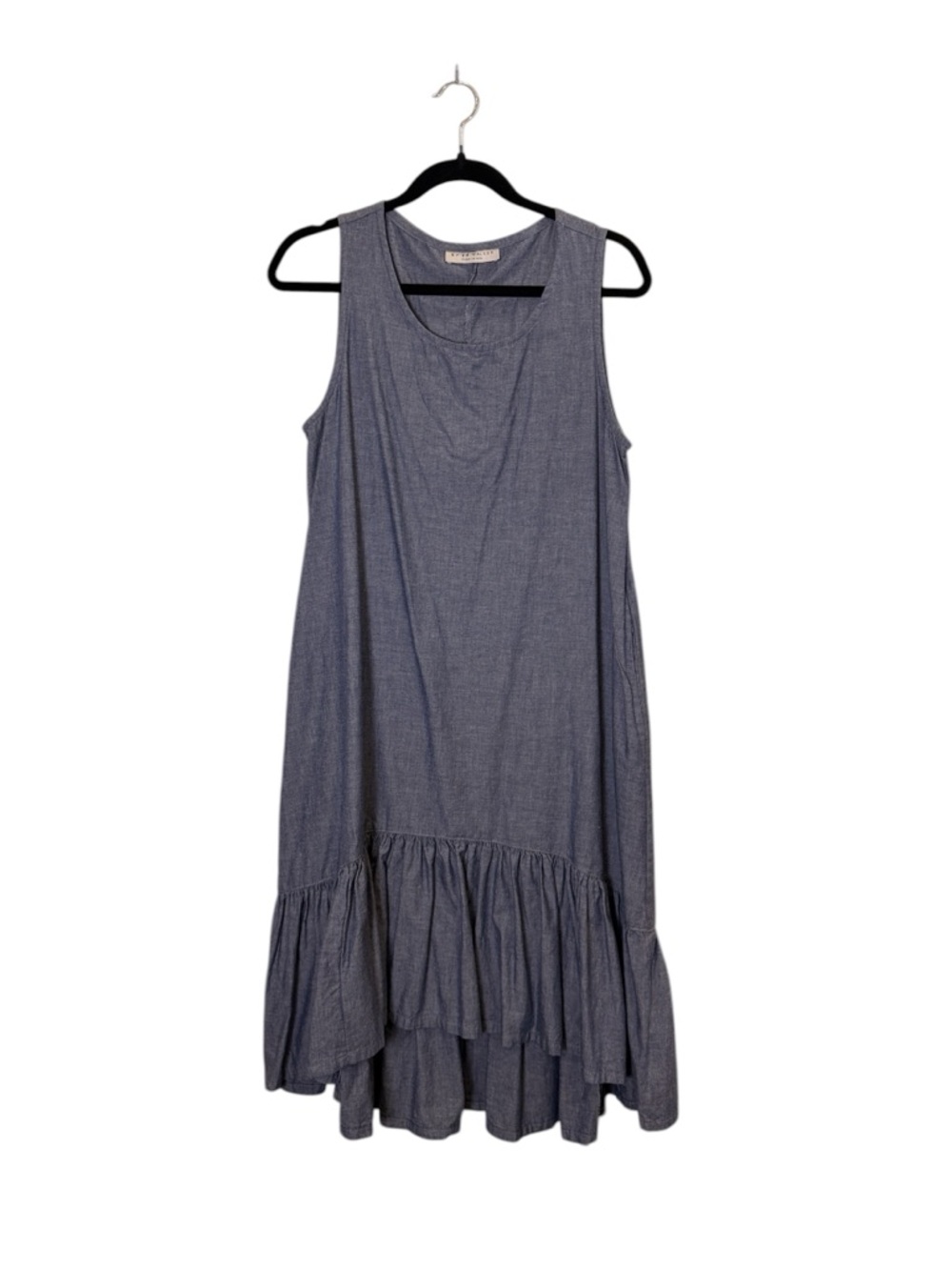 bryn Walker Women’s Lagenlook Heather Blue Cotton Ruffle Midi Dress sz XS